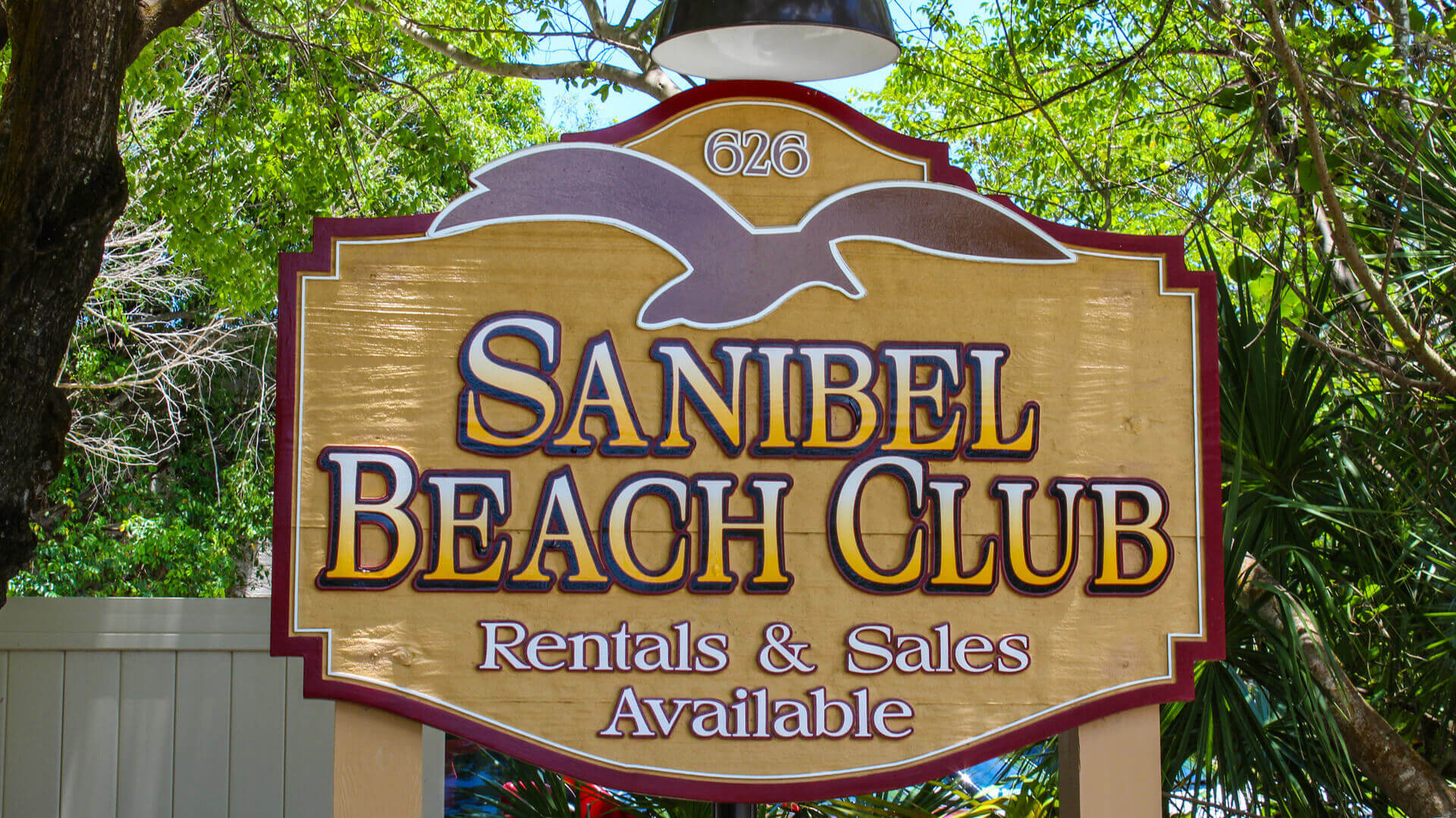 The resort signage at VRI's Sanibel Beach Club in Sanibel Island, Florida.